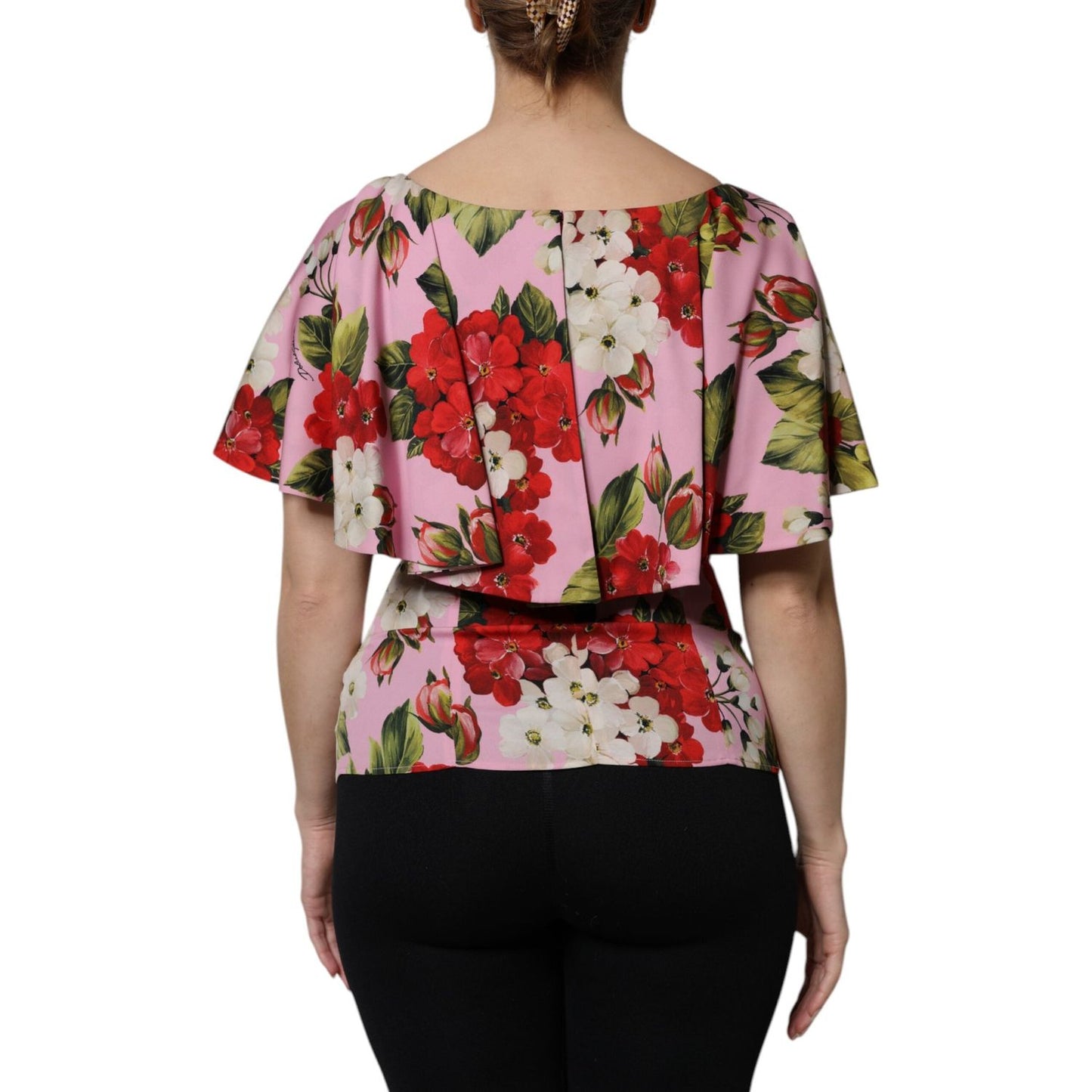 Dolce & Gabbana Pink Floral Silk Short Sleeves Blouse Top TSH90073-40