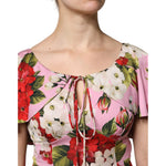 Dolce & Gabbana Pink Floral Silk Short Sleeves Blouse Top TSH90073-40