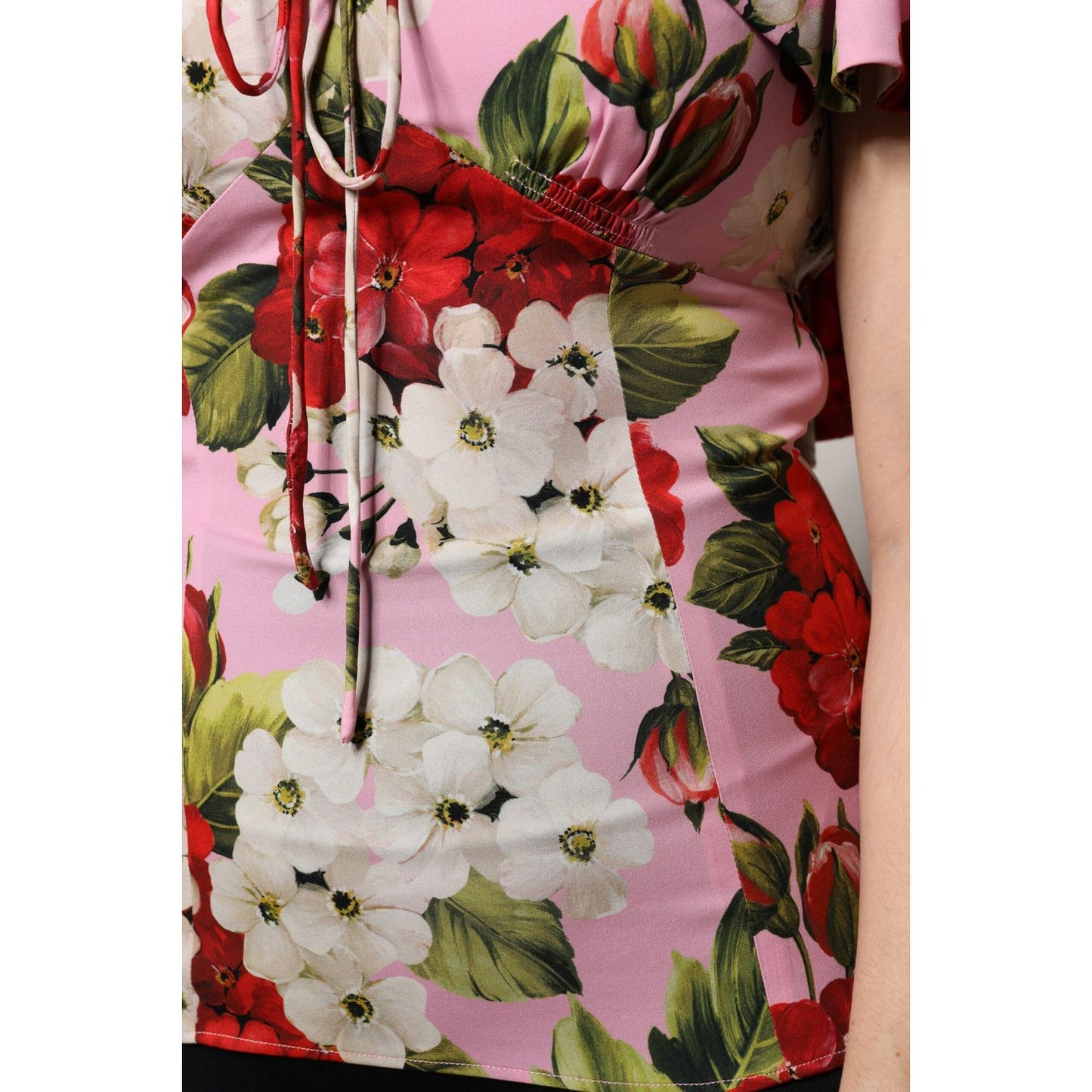 Dolce & Gabbana Pink Floral Silk Short Sleeves Blouse Top TSH90073-40