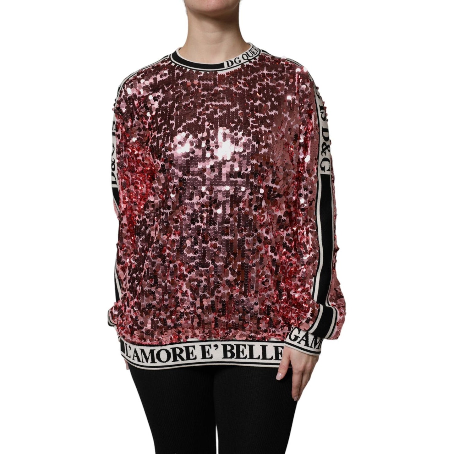 Dolce & Gabbana Pink DG Queen Sequin Pullover Sweater TSH90083-36