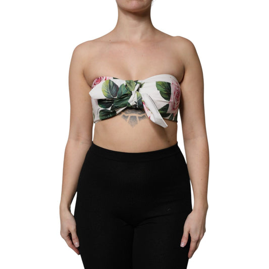 Dolce & Gabbana White Floral Print Cropped Bustier Corset Top TSH90110-40