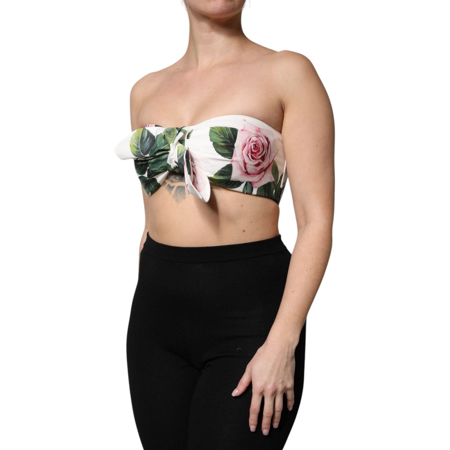 Dolce & Gabbana White Floral Print Cropped Bustier Corset Top TSH90110-40