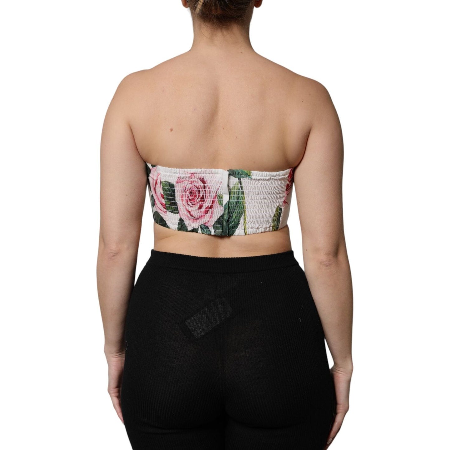 Dolce & Gabbana White Floral Print Cropped Bustier Corset Top TSH90110-40