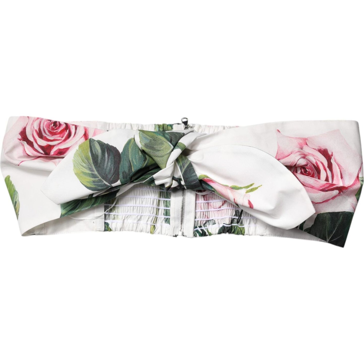 Dolce & Gabbana White Floral Print Cropped Bustier Corset Top TSH90110-40