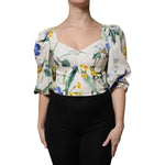 Dolce & Gabbana White Floral Puff Sleeves Crop Blouse Top TSH90123-40