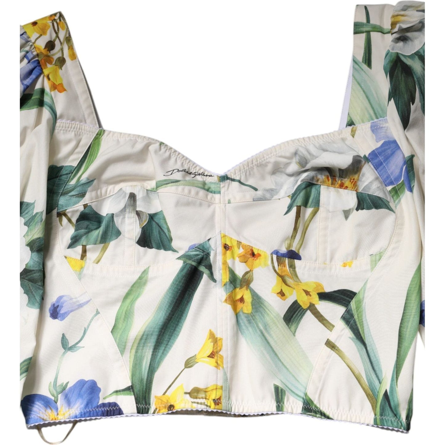 Dolce & Gabbana White Floral Puff Sleeves Crop Blouse Top TSH90123-40