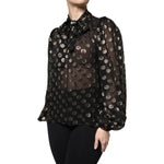 Dolce & Gabbana Black Sheer Tied Neck Polka Dots Blouse Top TSH90241-36