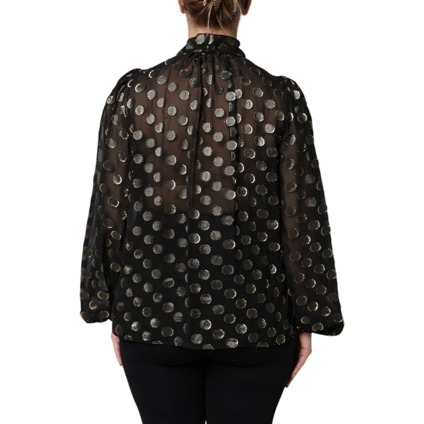 Dolce & Gabbana Black Sheer Tied Neck Polka Dots Blouse Top TSH90241-36
