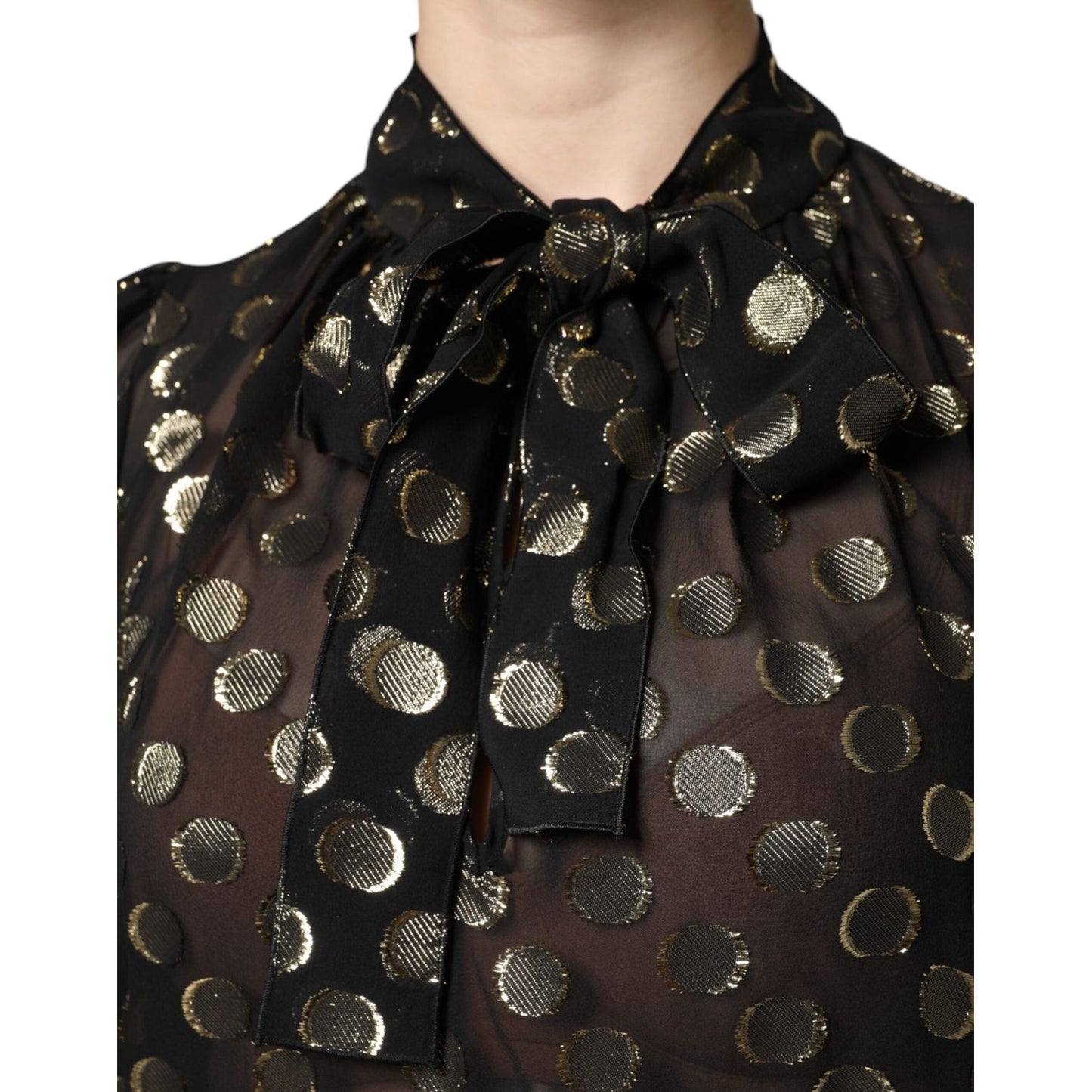 Dolce & Gabbana Black Sheer Tied Neck Polka Dots Blouse Top TSH90241-36