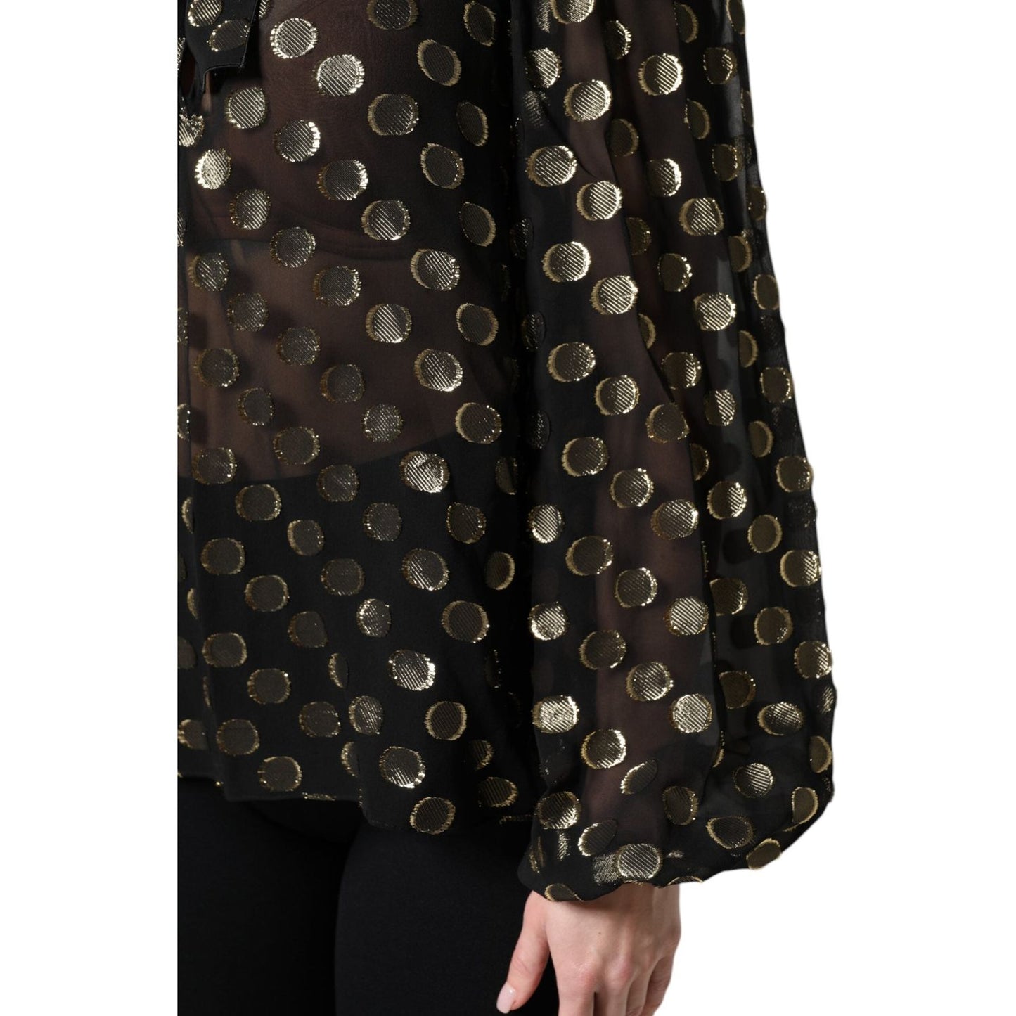 Dolce & Gabbana Black Sheer Tied Neck Polka Dots Blouse Top TSH90241-36