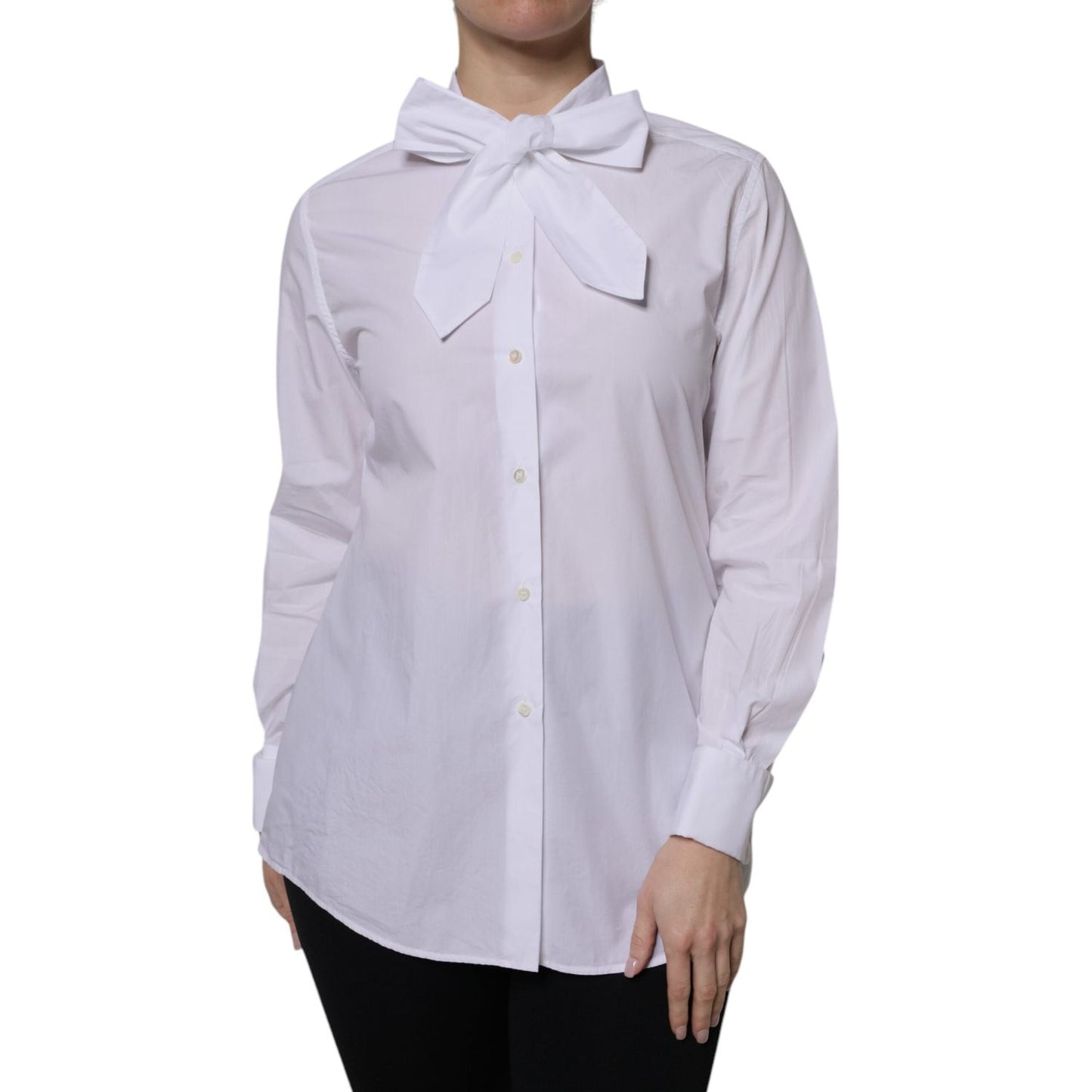 Dolce & Gabbana White Ascot Collar Long Sleeve Blouse Top TSH878633-38