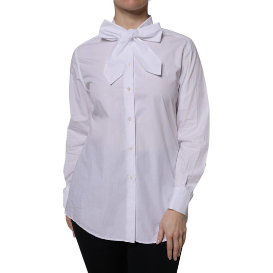 Dolce & Gabbana White Ascot Collar Long Sleeve Blouse Top TSH878633-38