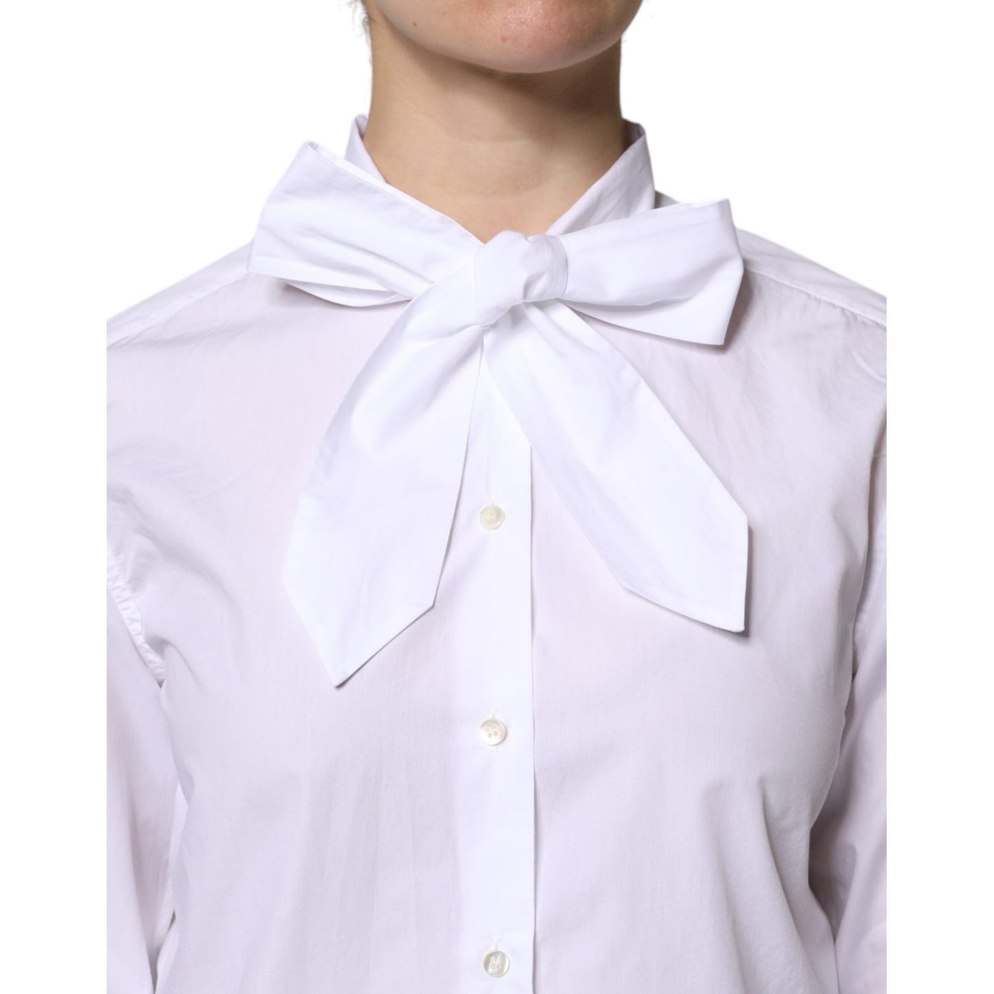 Dolce & Gabbana White Ascot Collar Long Sleeve Blouse Top TSH878633-38