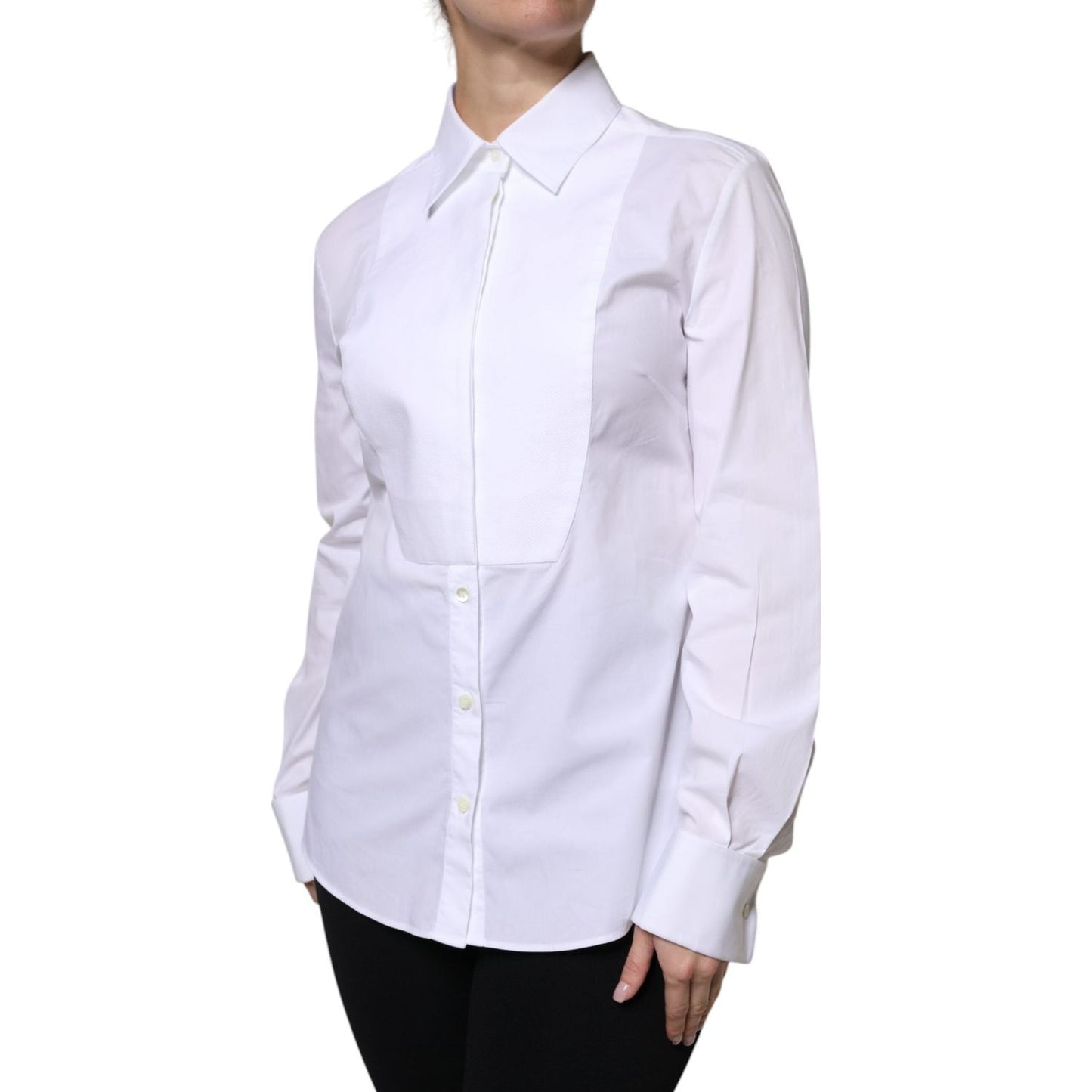 Dolce & Gabbana White Cotton Dress Collared Dress Shirt Top TSH878635-46
