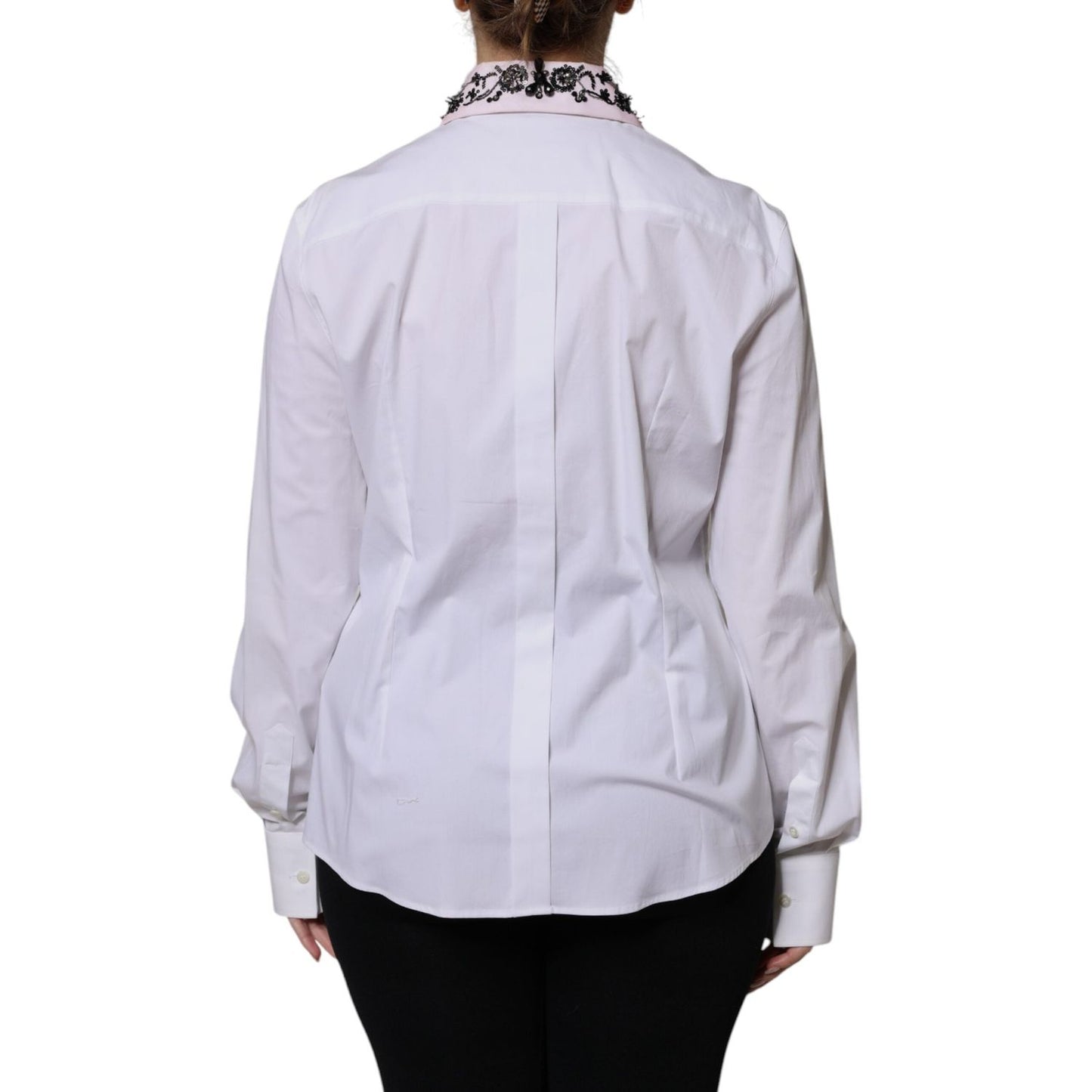 Dolce & Gabbana White Embellished Collared Dress Shirt Top TSH878639-48