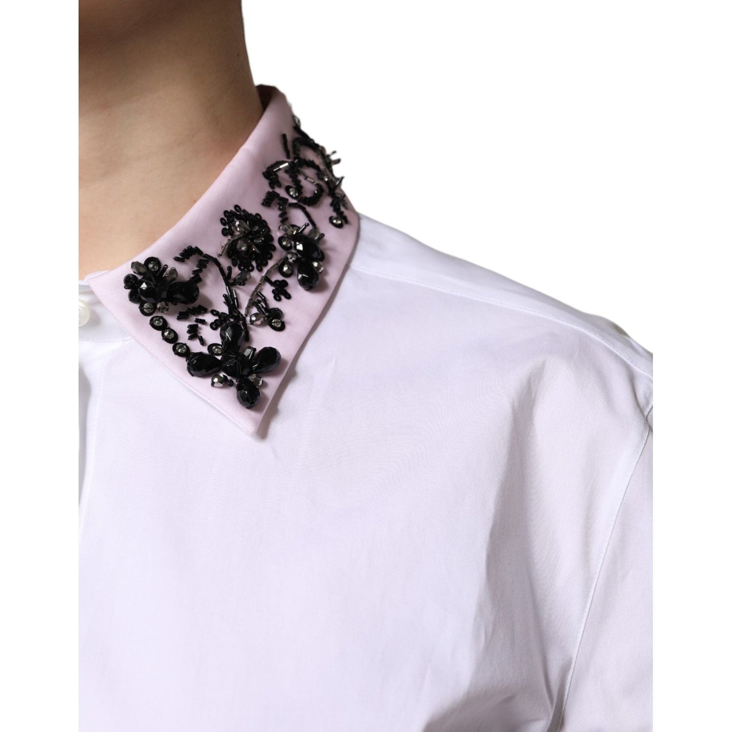 Dolce & Gabbana White Embellished Collared Dress Shirt Top TSH878639-48