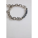 Dolce & Gabbana Silver Tone Chain Lobster Clasp Logo Gray Pearls Bracelet SMY10436
