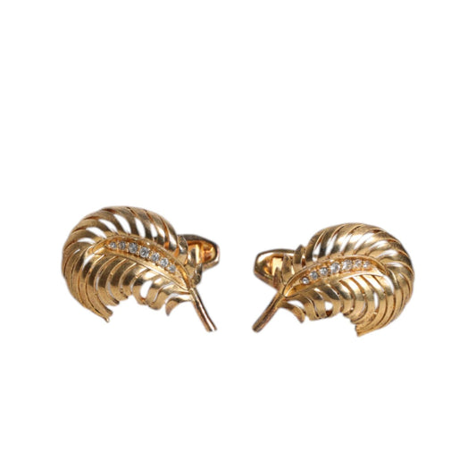 Dolce & Gabbana Gold 925 Sterling Silver Crystal Leaf Accessory Cufflink SMY10473