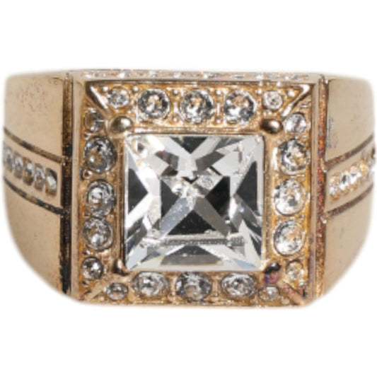 Dolce & Gabbana Gold Tone Sterling Silver 925 Crystals Ring 1728,67345645728,Dolce & Gabbana,EU58 | US9,Gold,Jewelry,Material: 70% Sterling Silver 925 30% Glass,Men,Men - Jewelry,New with tags,Rings - Men - Jewelry Dolce & Gabbana SMY10439-58