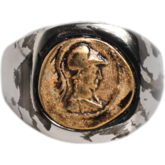 Dolce & Gabbana Silver Tone Engraved Two Color Real Brass Ring 1728,67345645728,Dolce & Gabbana,EU60 | US10,Jewelry,Material: 100% Real Brass,Men,Men - Jewelry,Preowned / Defect,Rings - Men - Jewelry,Silver Dolce & Gabbana SMY10464-60