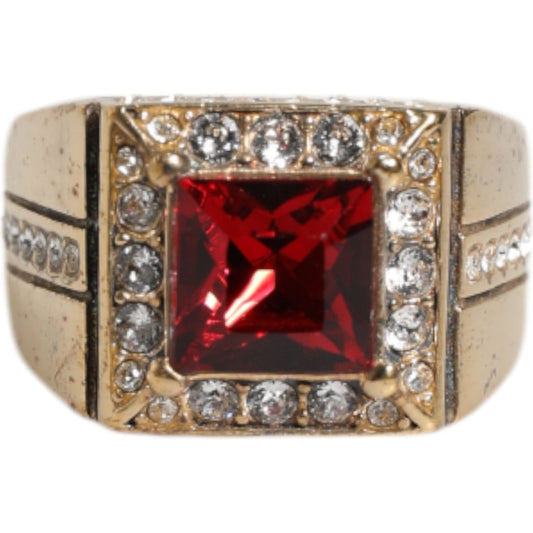 Dolce & Gabbana Gold Tone Sterling Silver 925 Crystals Ring 1728,67345645728,Dolce & Gabbana,EU58 | US9,Gold,Jewelry,Material: 70% Sterling Silver 925 30% Glass,Men,Men - Jewelry,Preowned / Defect,Rings - Men - Jewelry Dolce & Gabbana SMY10468-58