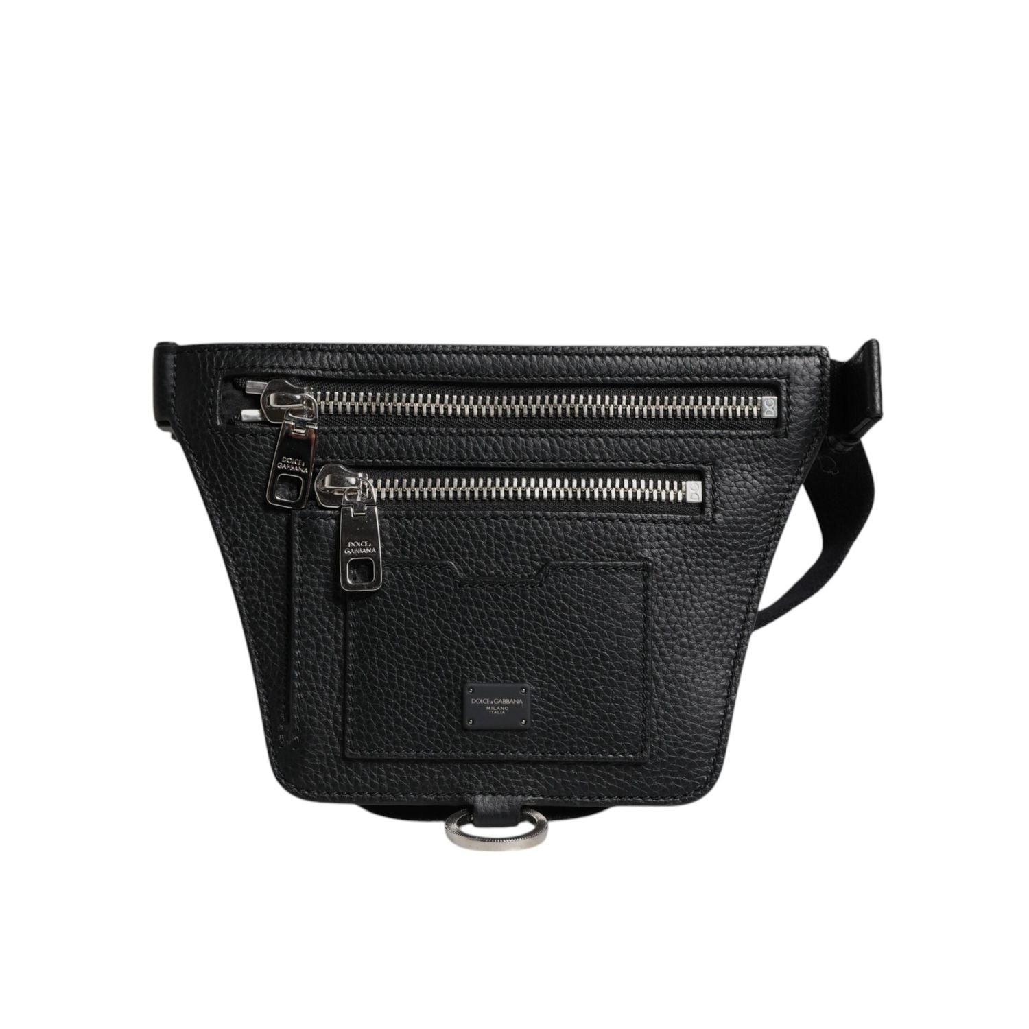 Dolce & Gabbana Black Calfskin Logo Plaque Belt Waist Men Fanny Pack Bag