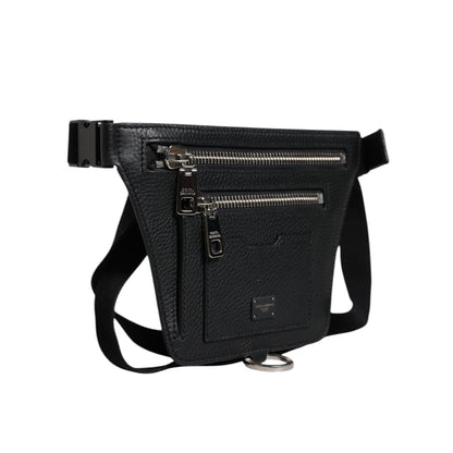 Dolce & Gabbana Black Calfskin Logo Plaque Belt Waist Men Fanny Pack Bag