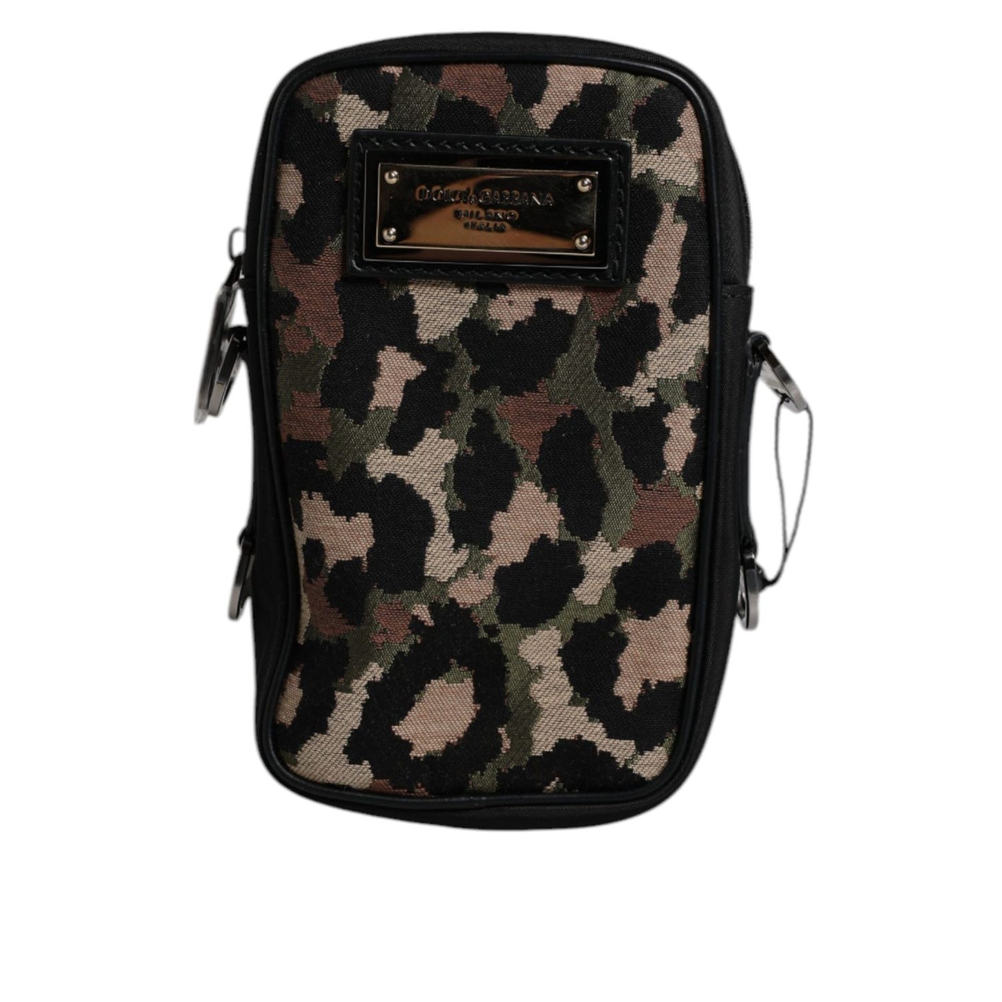 Dolce & Gabbana Multicolor Leopard Jacquard Logo Plaque Neck Strap Bag