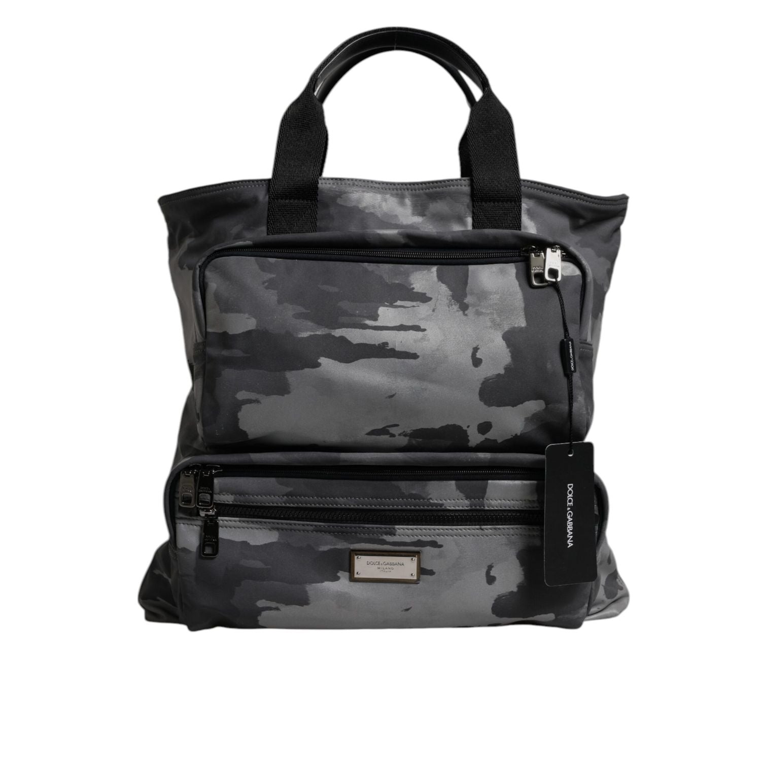 Front view with bag zipped and handles upright.
