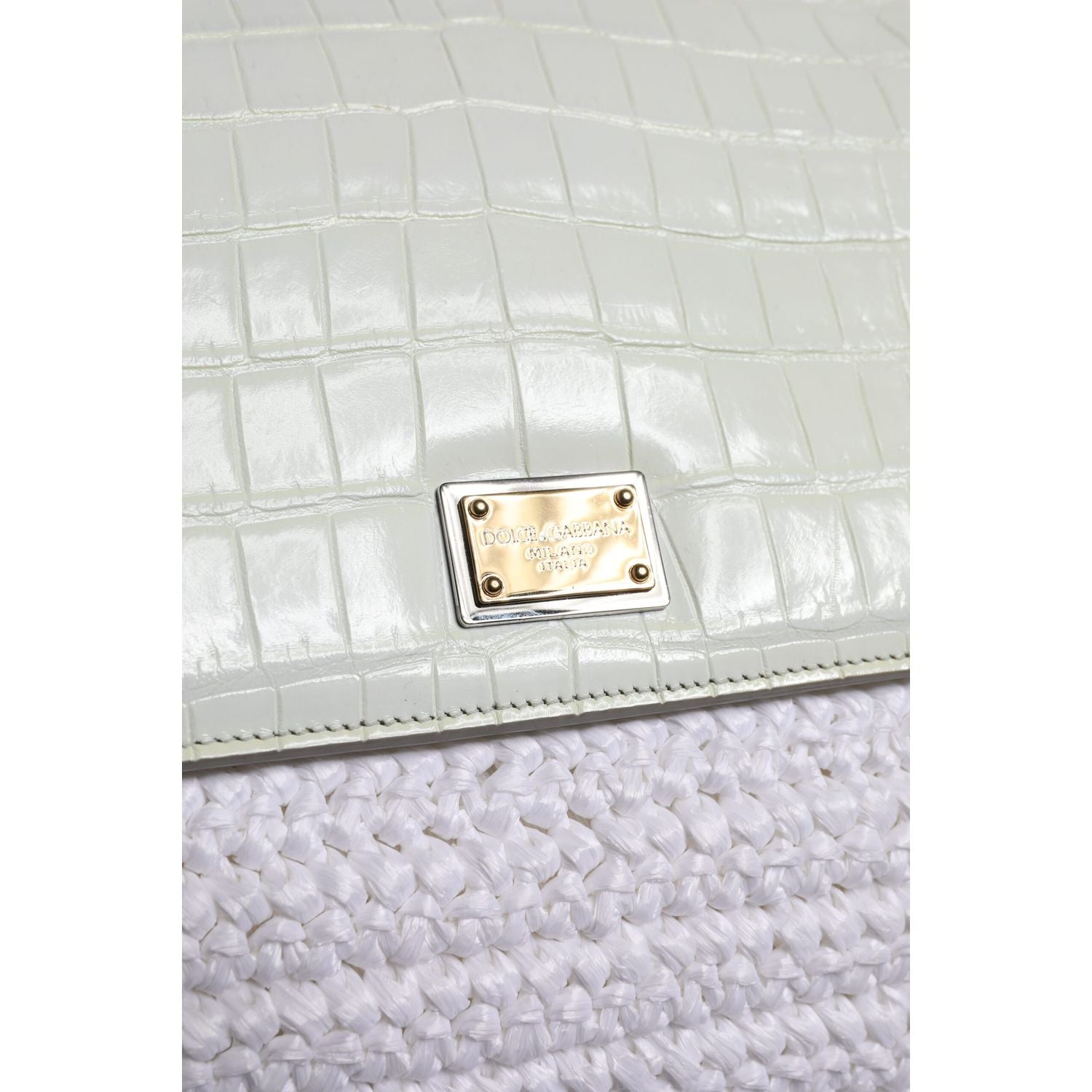 Dolce & Gabbana White Rafia Leather Top Handle Crossbody Bag