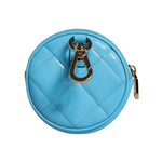Dolce & Gabbana Light Blue Lamb Leather DG Crystal Round Coin Purse Wallet BAG4269