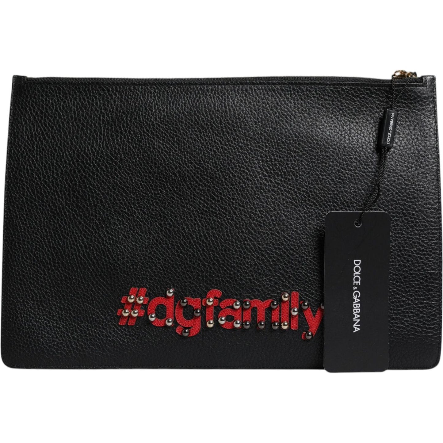 Dolce & Gabbana Black #DGFamily Embellished Leather Clutch Bag BAG4280