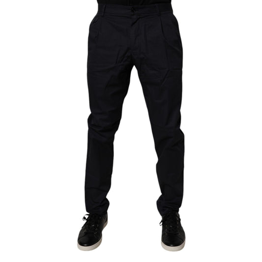 Dolce & Gabbana Dark Blue Cotton Tapered Formal Pants