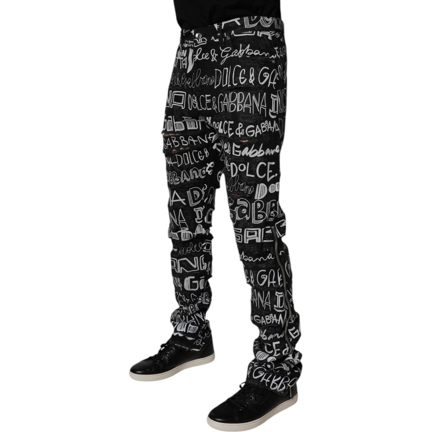 Dolce & Gabbana Black Cotton Logo Print Straight Denim Jeans PAN75137-48