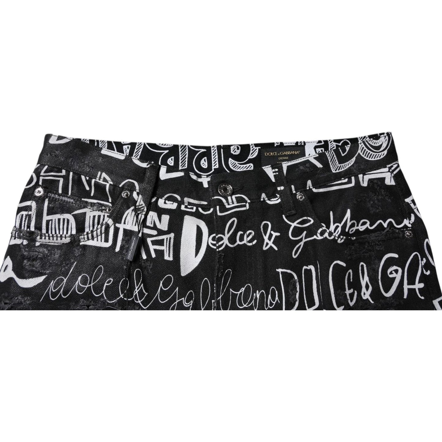 Dolce & Gabbana Black Cotton Logo Print Straight Denim Jeans PAN75137-48