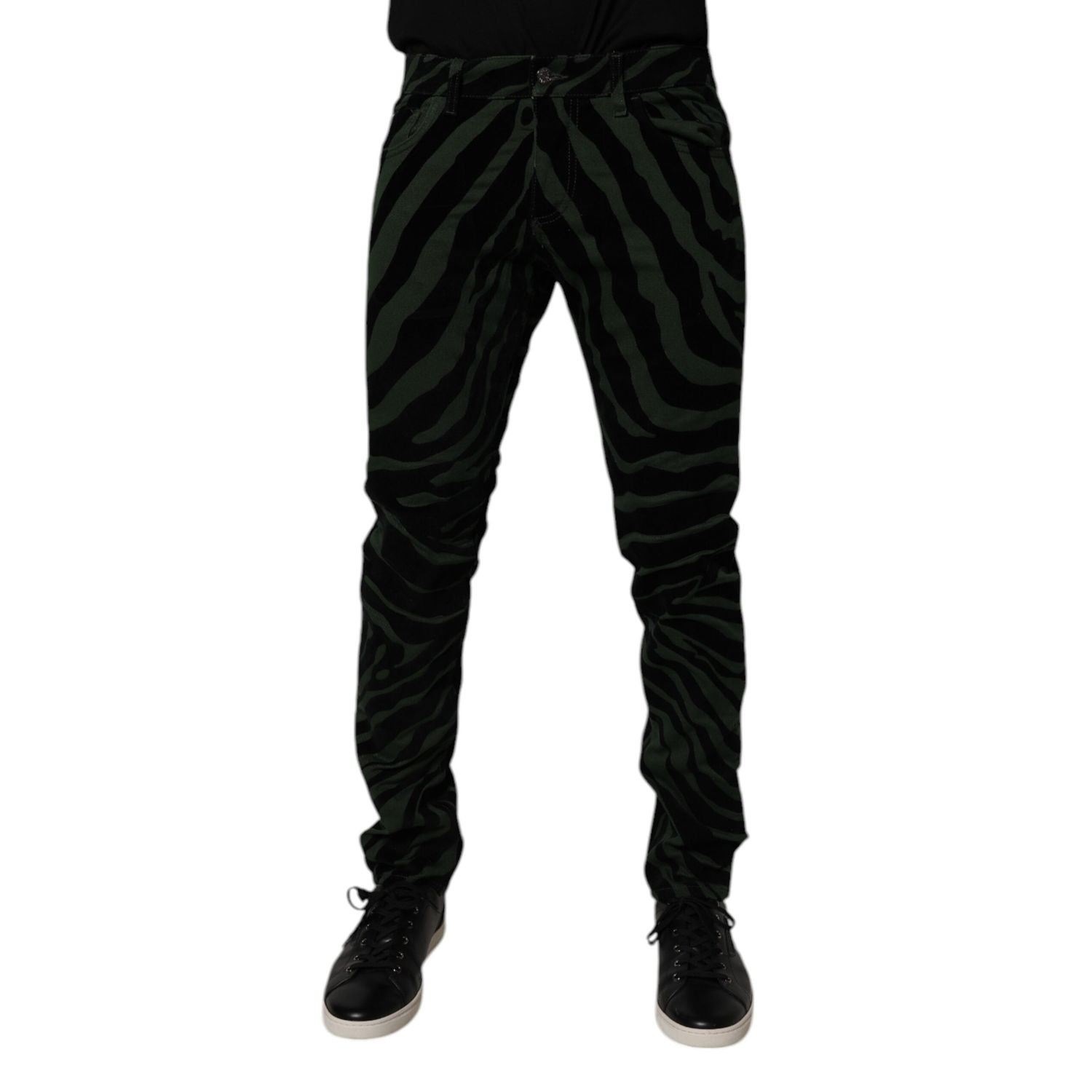 Dolce & Gabbana Black Green Stripes Cotton Skinny Denim Jeans