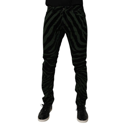 Dolce & Gabbana Black Green Stripes Cotton Skinny Denim Jeans