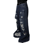 Dolce & Gabbana Dark Blue Tattered Wide Leg Men Denim Jeans PAN75179-50