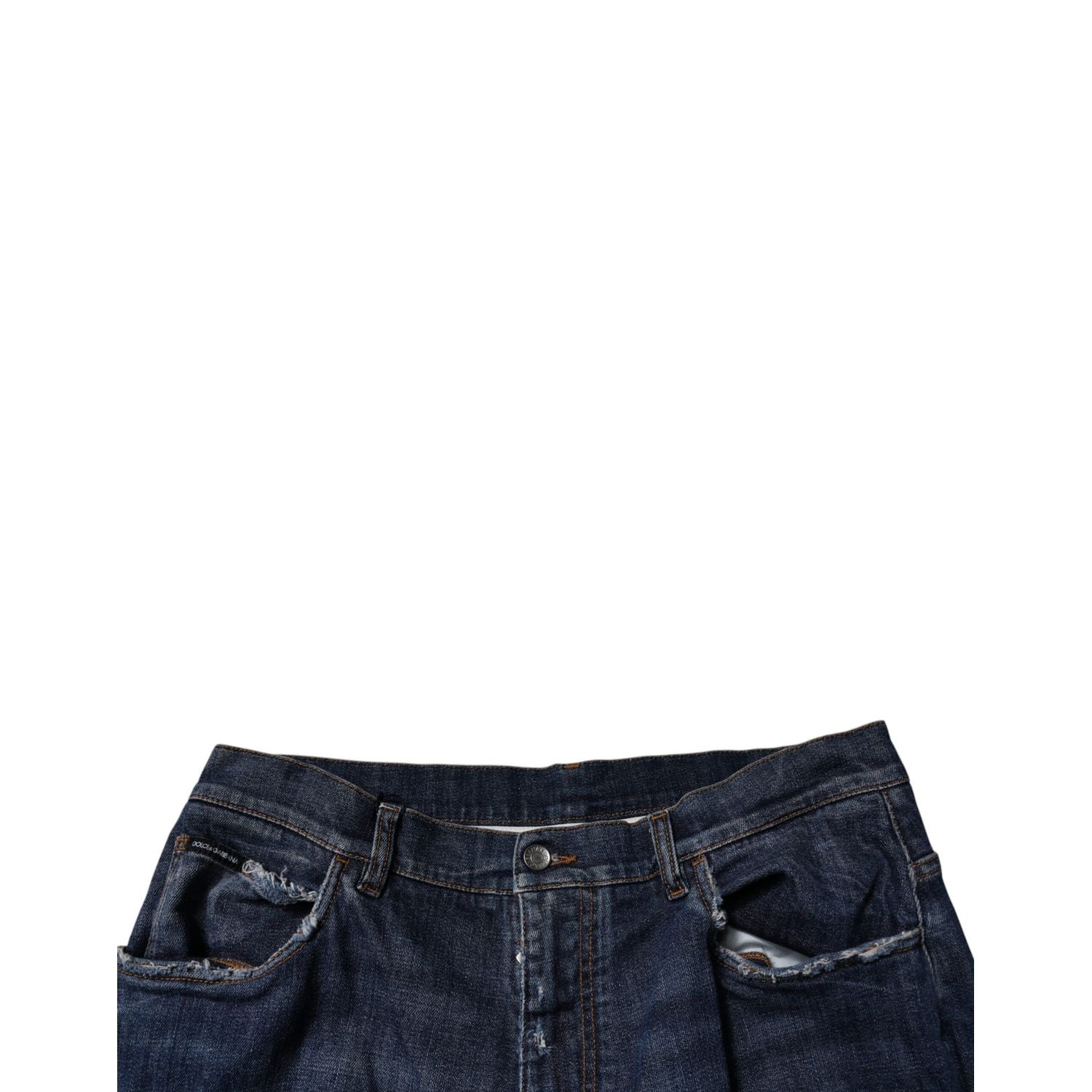 Dolce & Gabbana Dark Blue Tattered Wide Leg Men Denim Jeans