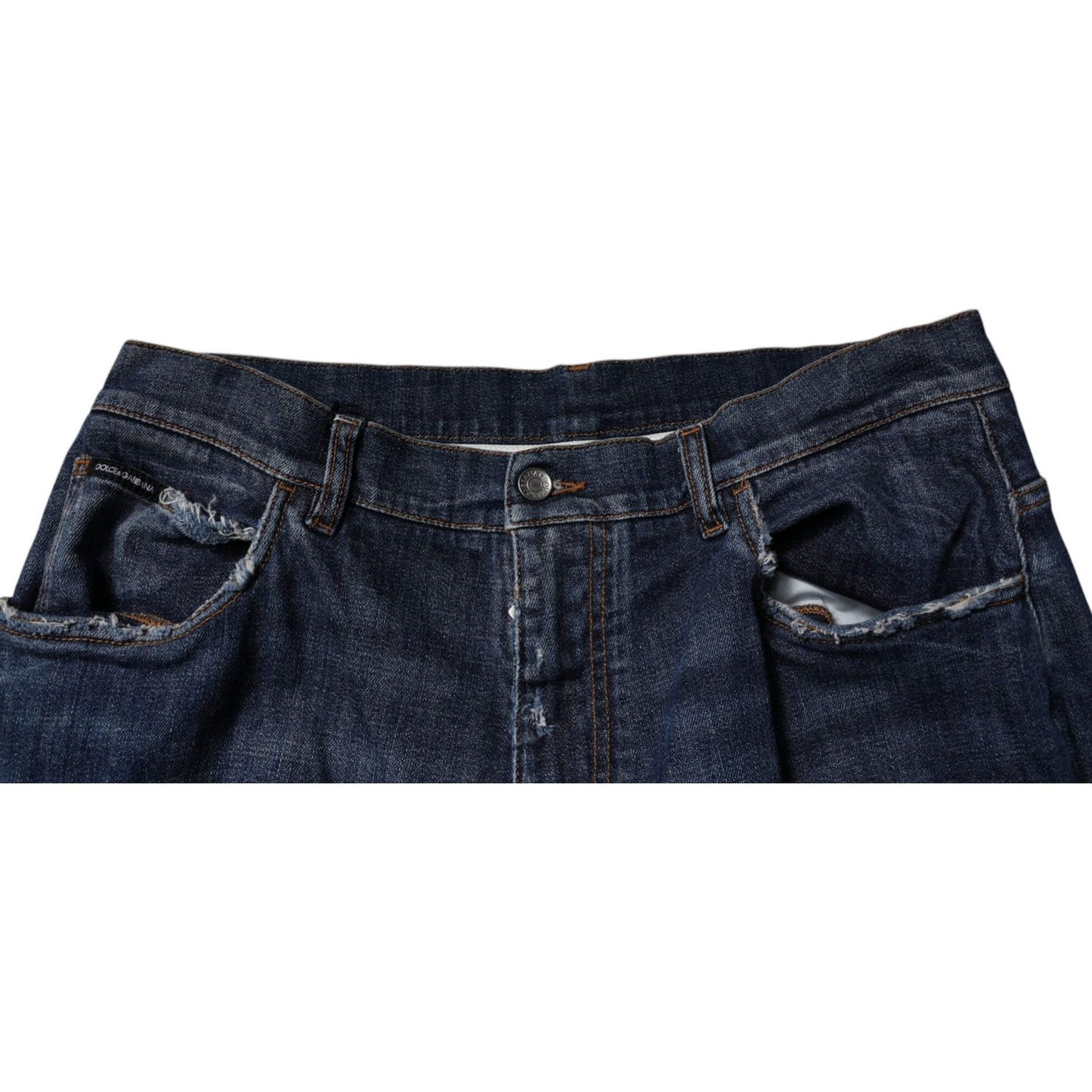 Dolce & Gabbana Dark Blue Tattered Wide Leg Men Denim Jeans PAN75179-50