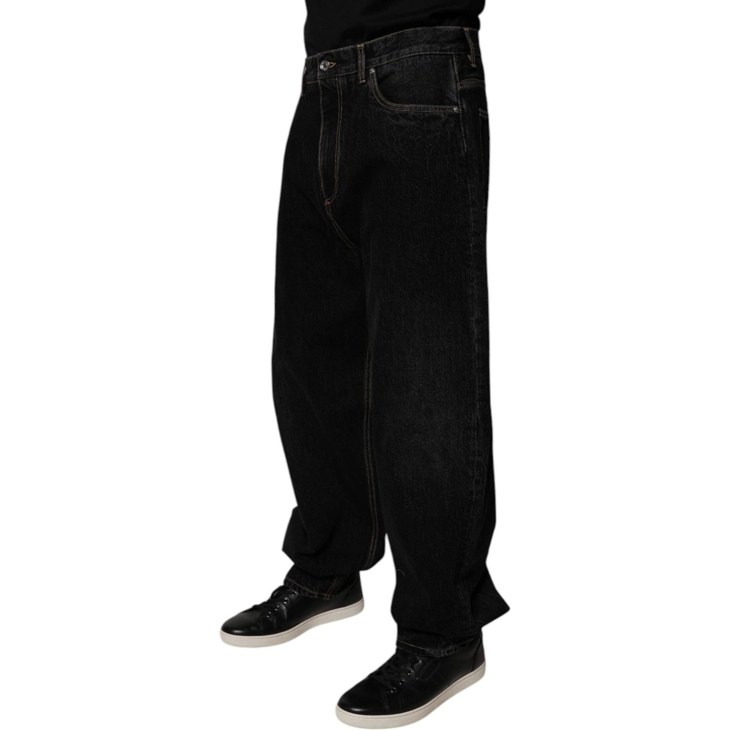 Dolce & Gabbana Black Cotton Mid Waist Wide Leg Denim Jeans PAN75181-48
