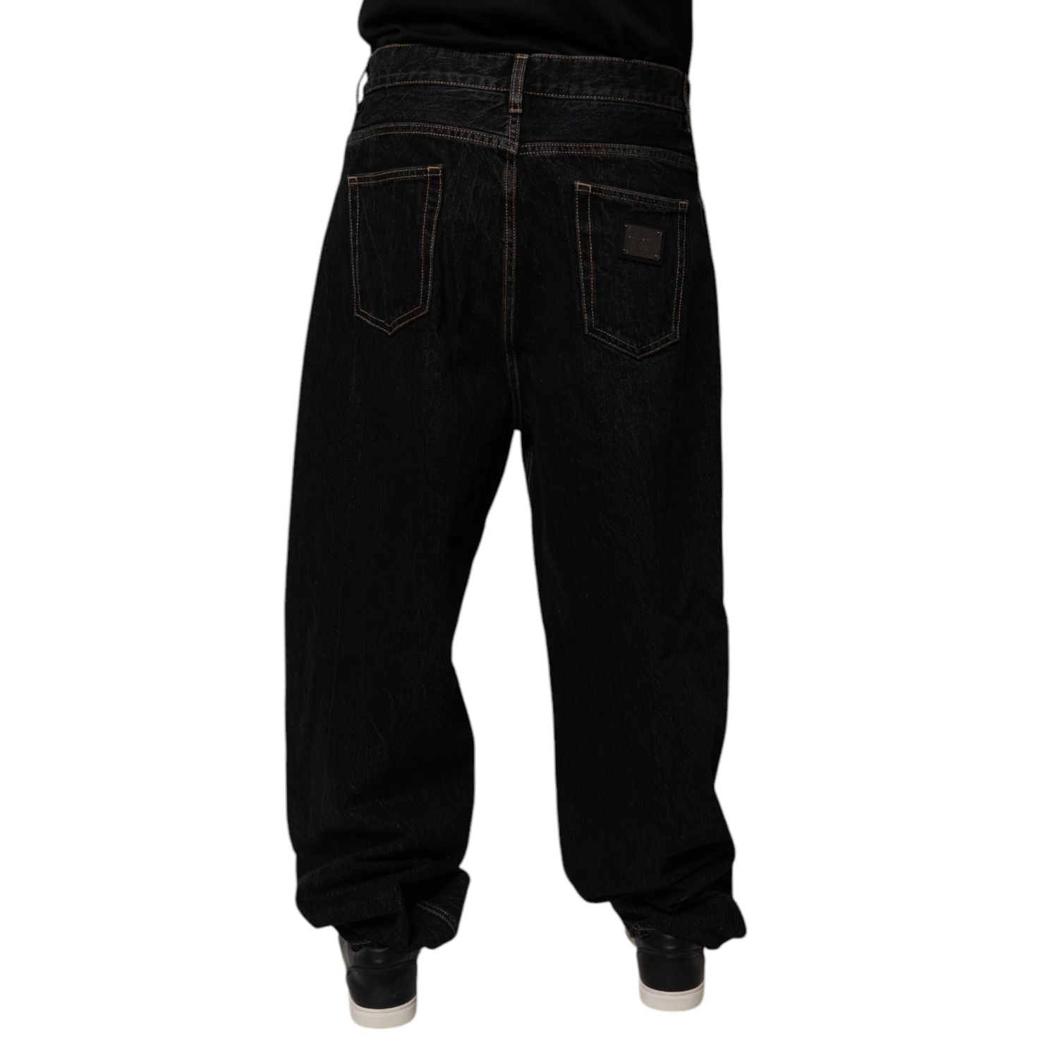 Dolce & Gabbana Black Cotton Mid Waist Wide Leg Denim Jeans