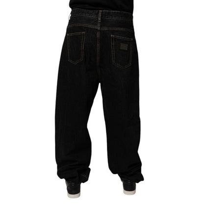 Dolce & Gabbana Black Cotton Mid Waist Wide Leg Denim Jeans