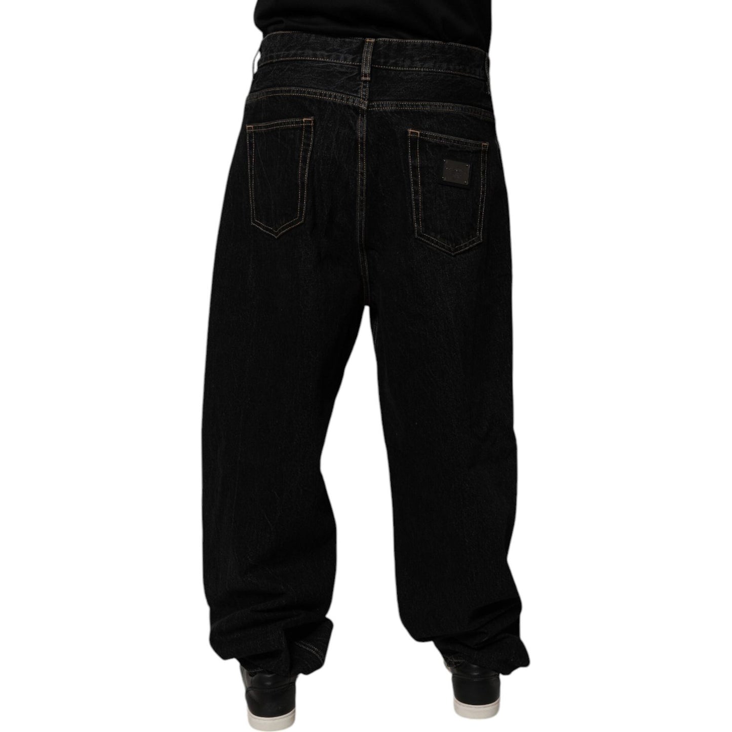Dolce & Gabbana Black Cotton Mid Waist Wide Leg Denim Jeans PAN75181-48