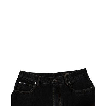Dolce & Gabbana Black Cotton Mid Waist Wide Leg Denim Jeans