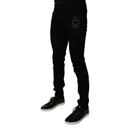 Dolce & Gabbana Black Sacred Heart Cotton Skinny Denim Jeans