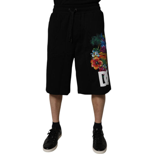 Dolce & Gabbana Black Cotton Logo Floral Print Bermuda Shorts PAN75733-46