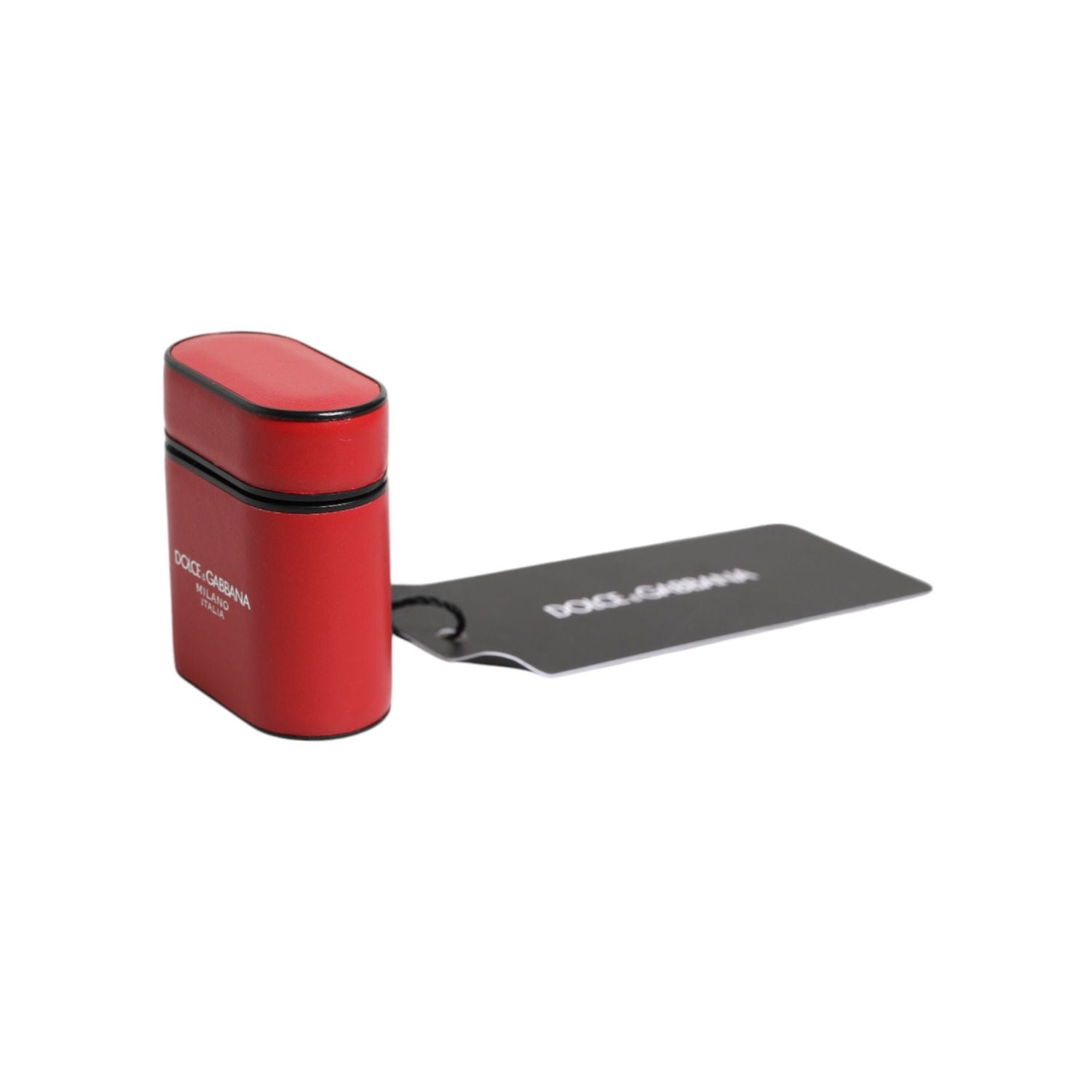 Dolce & Gabbana Red Calfskin Leather Logo Print Flip Holder Airpods Case