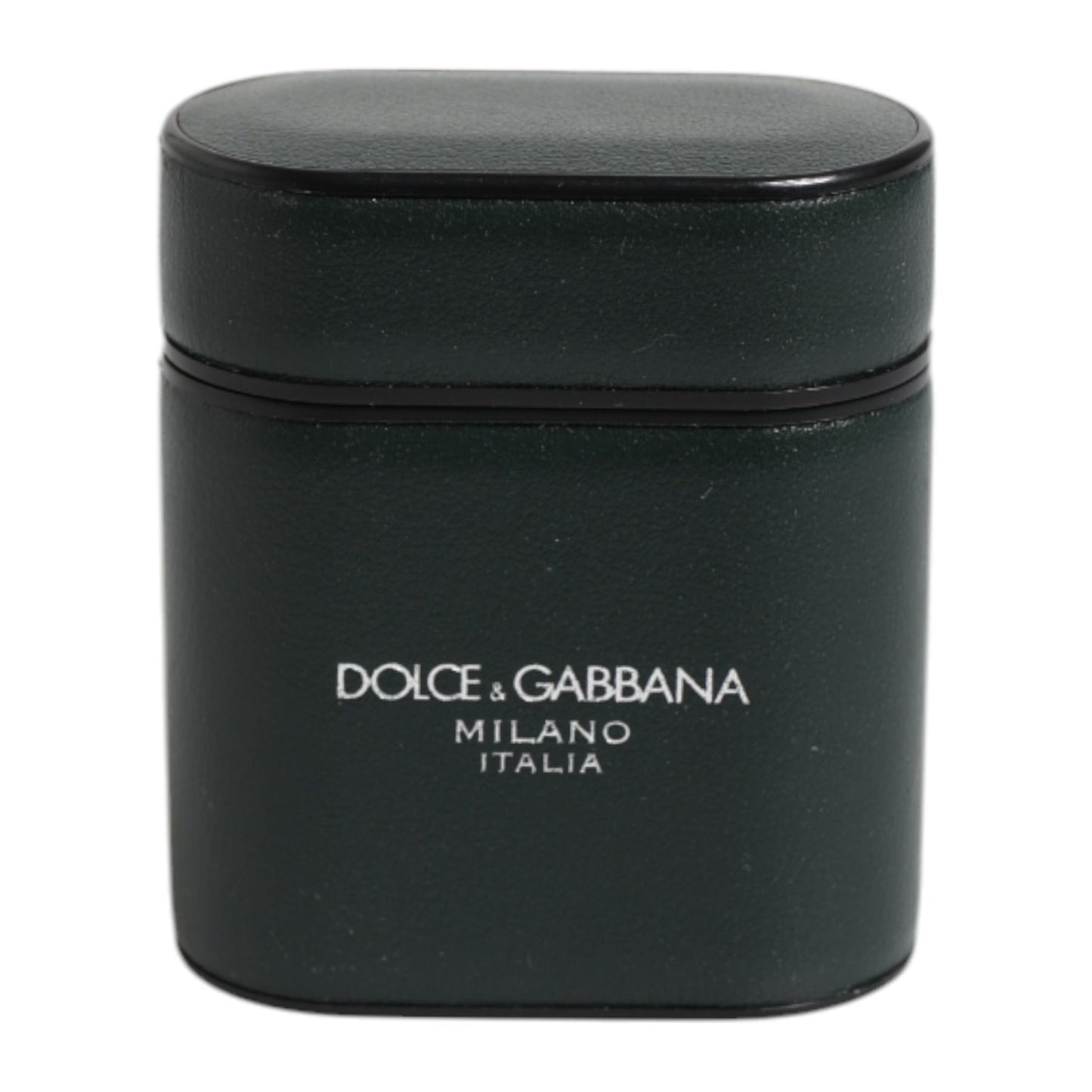 Dolce & Gabbana Black Calfskin Leather Logo Print Flip Holder Airpods Case