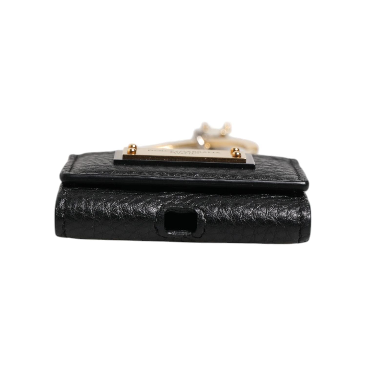 Dolce & Gabbana Black Leather Strap Gold Metal Logo Plaque Airpods Case